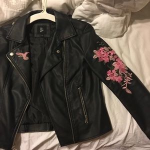 Black floral leather jacket
